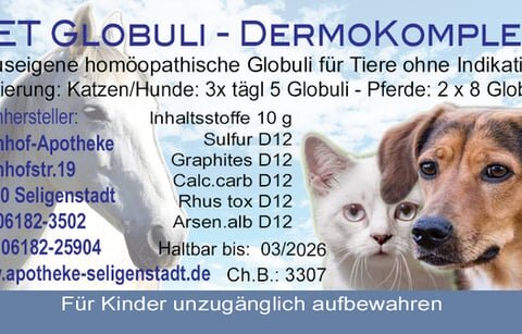 PetGlobuli Dermakomplex für Hunde und Katzen 10g Haut & Fell Tierhomöopathie Globuli