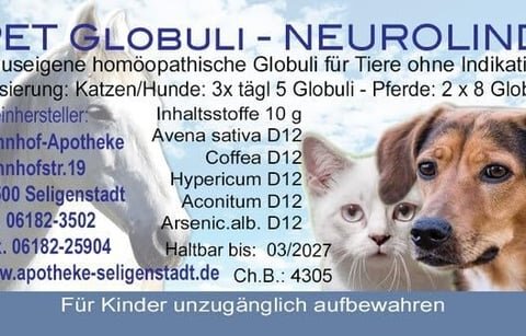 PetGlobuli Neurolind für Hunde und Katzen 10g Tierhomöopathie Globuli