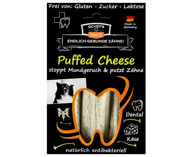QCHEFS Puffed Cheese Kauknochen für Hunde 3Stk / 72g - Zahnpflege