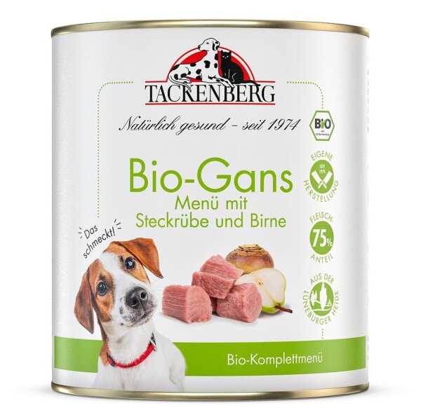 Tackenberg Menü Dose - BIO Gans mit Steckrübe und Birne 800g Nassfutter für Hunde