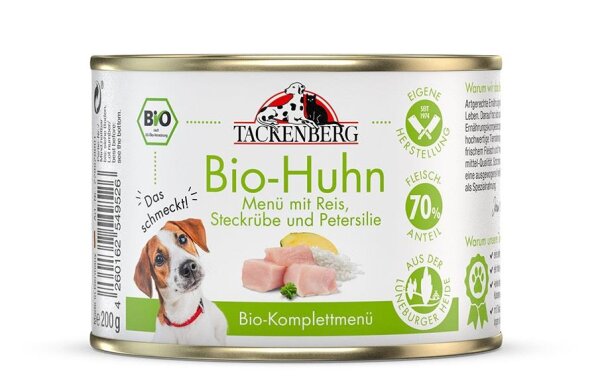 Tackenberg Menü Dose - BIO Hühnchen mit Reis 200g Nassfutter für Hunde