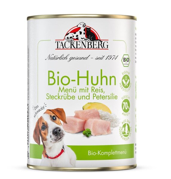 Tackenberg Menü Dose - BIO Hühnchen mit Reis 400g Nassfutter für Hunde