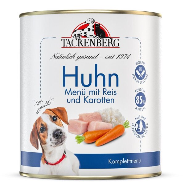 Tackenberg Menü Dose - Hühnchen mit Langkornreis und Karotten 800g Nassfutter für Hunde