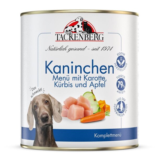 Tackenberg Menü Dose - Kaninchen mit Karotte, Kürbis und Apfel 800g Nassfutter für Hunde