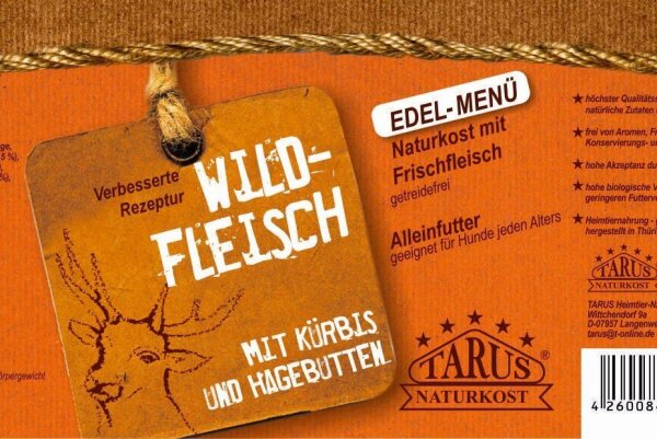 Tarus Naturkost Hund - Edel Menü Dose: Wildfleisch mit Kürbis & Hagebutte 400g