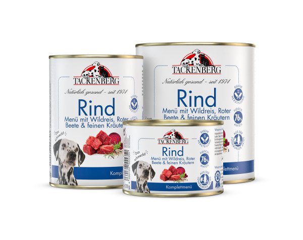 Tackenberg Menü Dose - Rind mit Wildreis, Roter Beete und feinen Kräutern 200g Nassfutter für Hunde