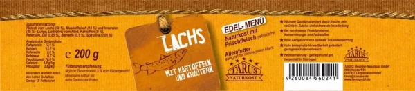 Tarus Naturkost Hund - Edel Menü Dose: Lachs mit Kräuterkartoffeln 200g 12er Pack