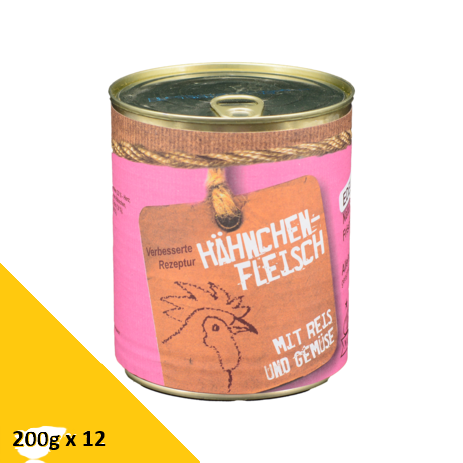 Tarus Naturkost Hund - Edel Menü Dose: Hähnchen mit Reis & Gemüse 200g 12er Pack