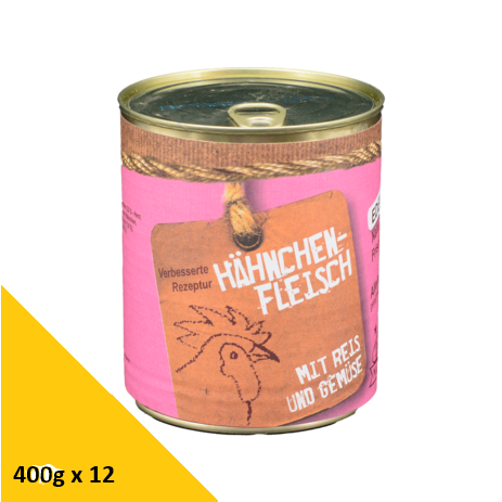Tarus Naturkost Hund - Edel Menü Dose: Hähnchen mit Reis & Gemüse 400g 12er Pack