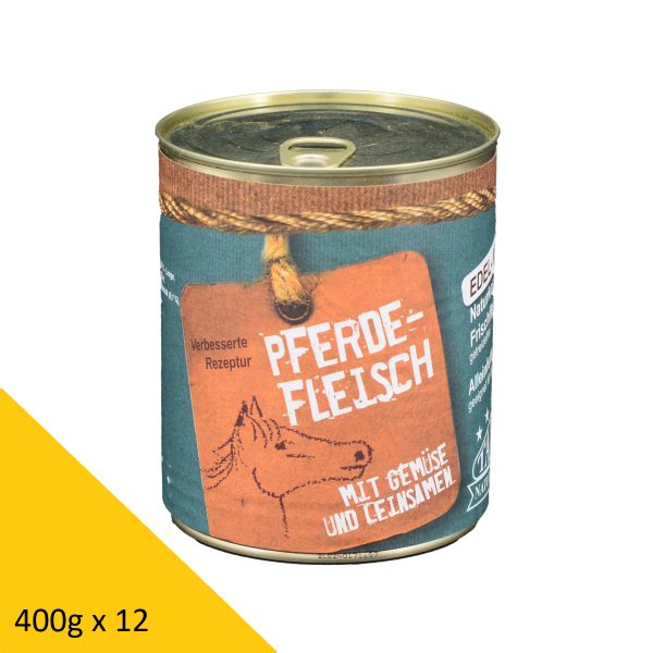 Tarus Naturkost Hund - Edel Menü Dose: Pferdefleisch mit Gemüse und Leinsamen 400g 12er Pack