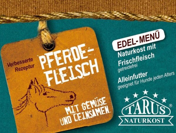 Tarus Naturkost Hund - Edel Menü Dose: Pferdefleisch mit Gemüse und Leinsamen 800g 6er Pack