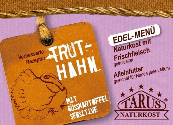 Tarus Naturkost Hund - Edel Menü Dose: Truthahn mit Süßkartoffel und Fenchel 400g 12er Pack