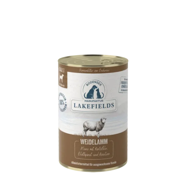 Lakefields Hunde-Nassfutter 400g - WEIDELAMM mit Kartoffeln, Blattspinat & Kräutern