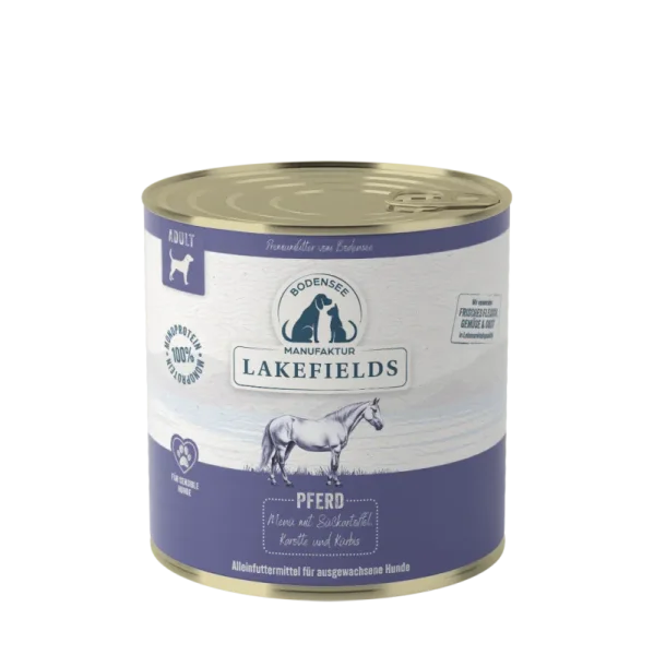 Lakefields Hunde-Nassfutter 800g - PFERD mit Süßkartoffeln, Karotte und Kürbis