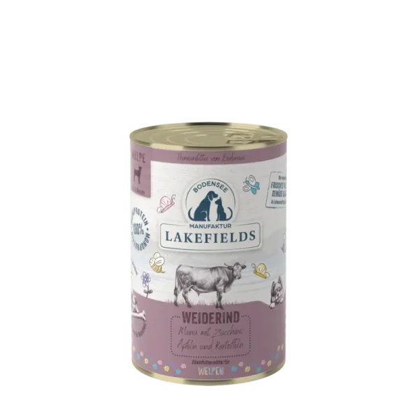 Lakefields Welpen-Nassfutter 400g - WEIDERIND mit Karotten, Äpfeln und Kartoffeln für Welpen
