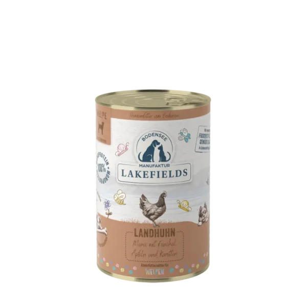 Lakefields Hund Dose Welpen - Landhuhn mit Fenchel, Äpfeln und Kartoffeln 400g