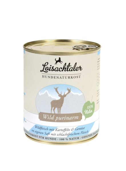 Loisachtaler Hunde Menü Dose - Wild purinarm - Reh u. Hirsch mit Kartoffeln, Zucchini u. Pastinake 400g Nassfutter