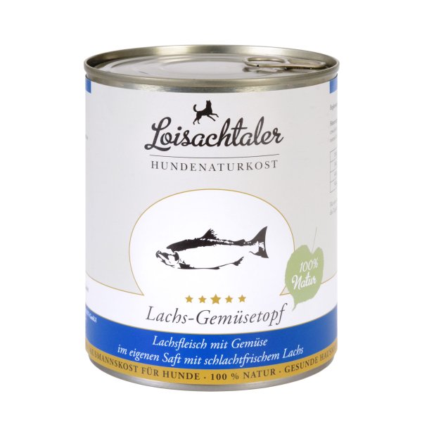 Loisachtaler Hunde Menü Dose - Lachs-Gemüsetopf mit Karotten, Sellerie u. Zucchini 800g Nassfutter