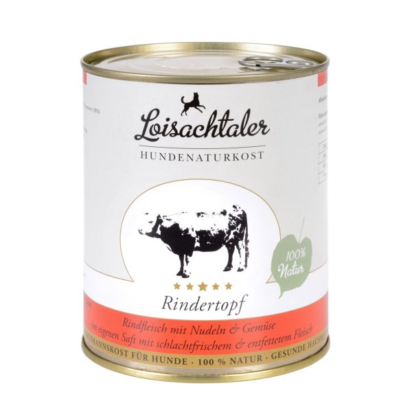Loisachtaler Hunde Menü Dose - Rindertopf mit Karotten u. Nudeln 800g Nassfutter