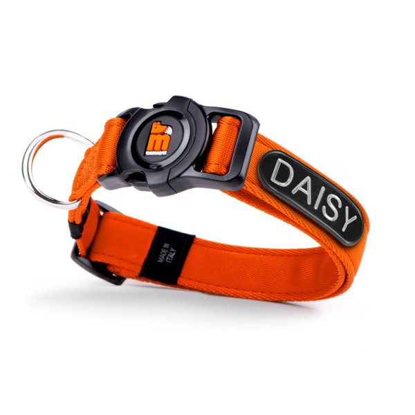Hunde-Halsband mit NFC Chip Orange - mit Plakette zum Gravieren - Memopet