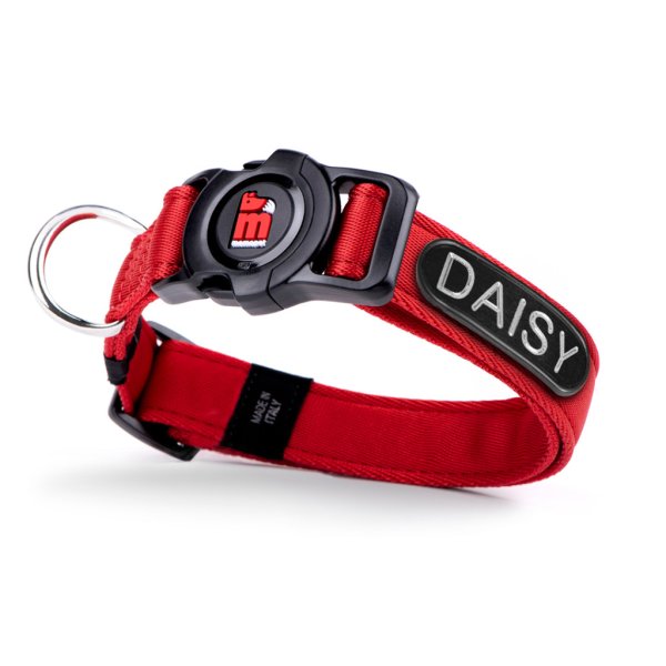Hunde-Halsband mit NFC Chip Rot mit Plakette zum Gravieren - Memopet