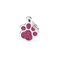 Charms: Pink mit Glitzer Pfote - Schmuckanhänger zum Gravieren
