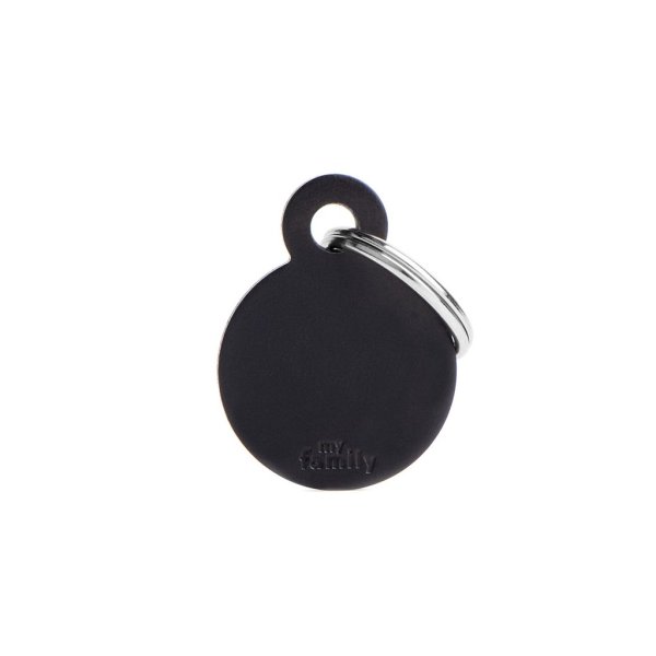 Charms: Kleiner Runder Chip Schwarz Aluminium - Schmuckanhänger zum Gravieren