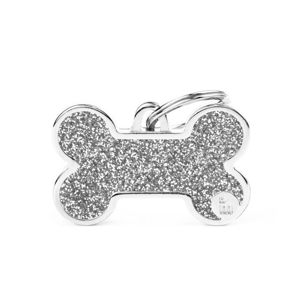 Charms: Großer Knochen - Silber Glitzer - Schmuckanhänger zum Gravieren