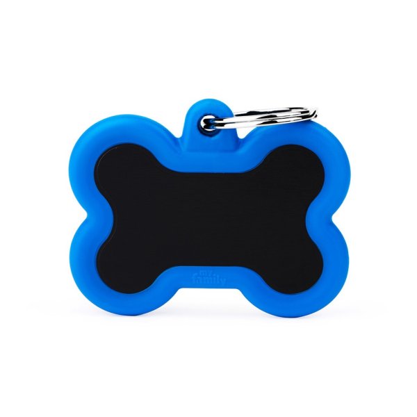 Charms: Schwarzer Knochen Aluminium mit blauem Gummi - Schmuckanhänger zum Gravieren
