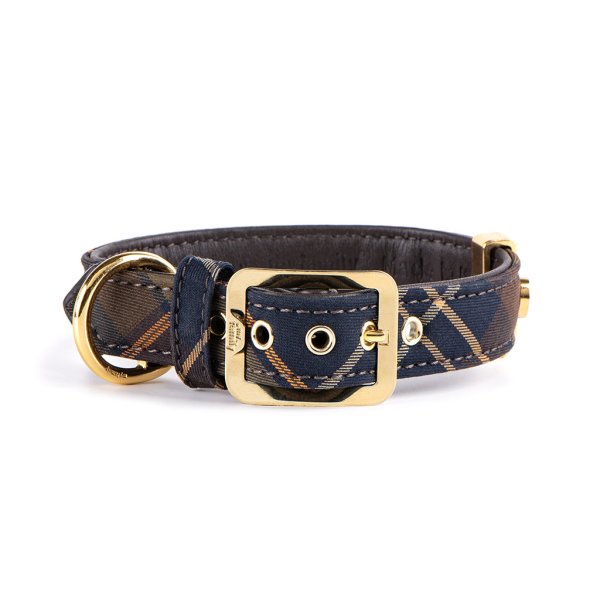 Hunde-Halsband Hermitage Tartan Braunes Leder Größe ML