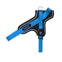 Hunde-Geschirr Y mit NFC Chip Blau - mit Plakette zum Gravieren - Memopet