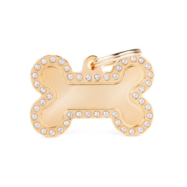 Charms: Großer Knochen - Gold mit Strass - Schmuckanhänger zum Gravieren
