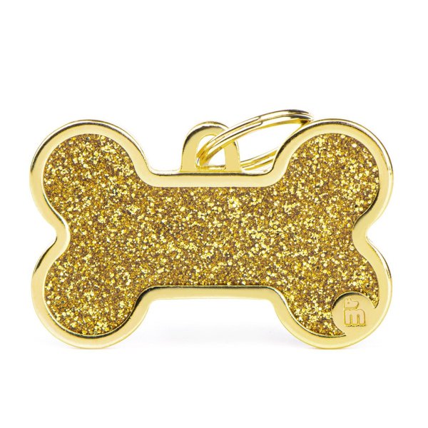 Charms: Großer Knochen - Gold mit Glitzer - Schmuckanhänger zum Gravieren