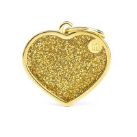 Charms: Großes Herz - Gold mit Glitzer - Schmuckanhänger zum Gravieren