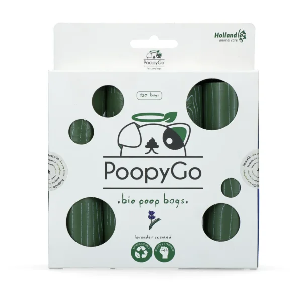PoopyGo Kotbeutel 8 Rollen x 15 Beutel - 120Stück - Biologisch abbaubar mit Lavendelduft