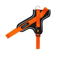 Hunde-Geschirr Y mit NFC Chip Orange - mit Plakette zum Gravieren - Memopet