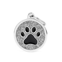 Charms: Schwarze Pfote auf Silber Glitzer Chip -...