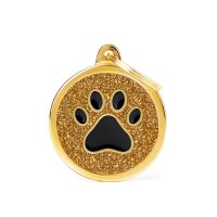 Charms: Schwarze Pfote auf goldenem Glitzer Chip -...