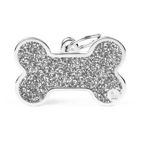 Charms: Großer Knochen (XL) - Silber mit Glitzer - Schmuckanhänger zum Gravieren