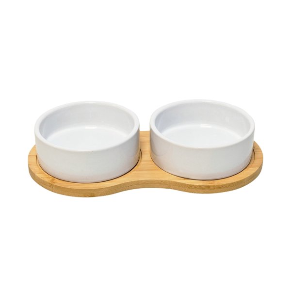 Nobby Hunde Futterbar Holz "BAMBASSO" S 28,5 x 15 x 5,5 cm, 2 Näpfe Ø12x4,5 cm, 2x0,25 l