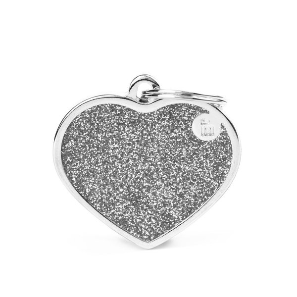 Charms: Großes Herz - Silber mit Glitzer - Schmuckanhänger zum Gravieren