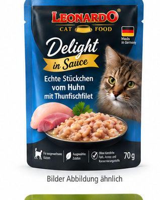 LEONARDO® Pouches Delight in Sauce Echte Stückchen vom Huhn mit Thunfischfilet 70g