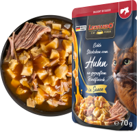 LEONARDO® Pouches Delight in Sauce Echte Stückchen vom Huhn an gezupftem Rindfleisch 70g