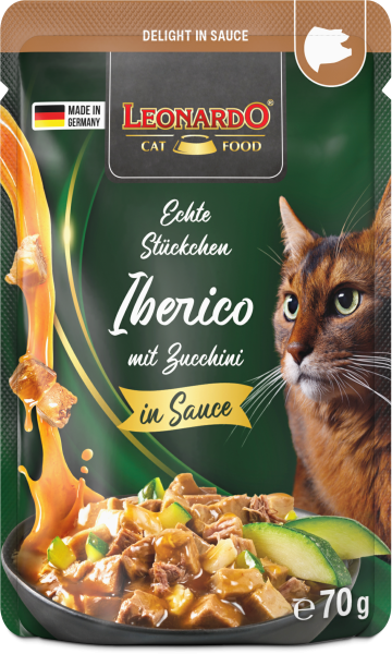 LEONARDO® Pouches Delight in Sauce Echte Stückchen Iberico mit Zucchini 70g