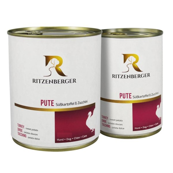 Ritzenberger Hunde Menü Dose - Pute mit Süßkartoffel & Zucchini 800g - Hundefutter