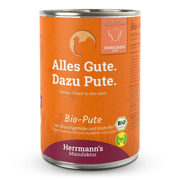 Herrmanns Hunde Dose - Adult Bio-Pute mit Pastinake & Kartoffel  - 400g Hunde Nassfutter
