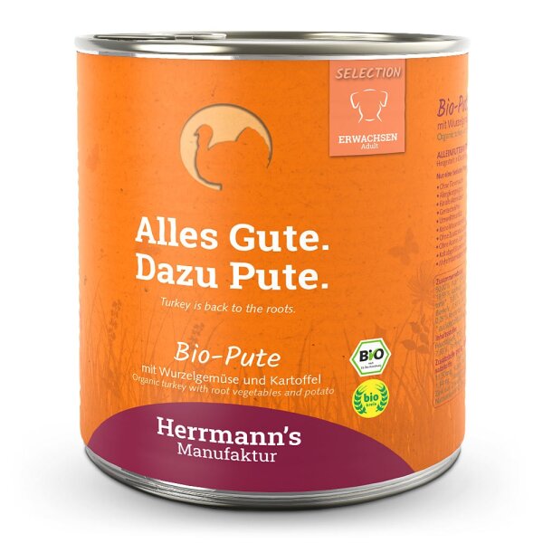 Herrmanns Hunde Dose - Adult Bio-Pute mit Pastinake & Kartoffel  - 800g Hunde Nassfutter