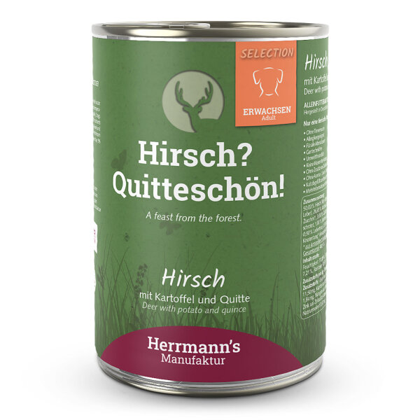 Herrmanns Hunde Dose - Adult Hirsch mit Kartoffel & Quitte - 400g Hunde Nassfutter
