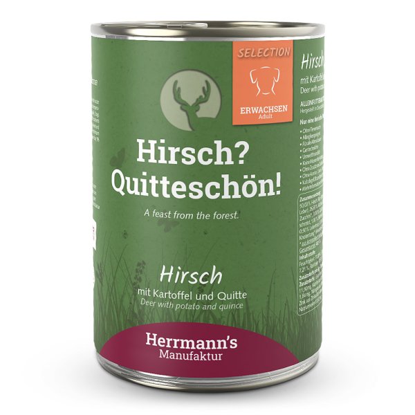 Herrmanns Hunde Dose - Adult Hirsch mit Kartoffel & Quitte - 400g Hunde Nassfutter