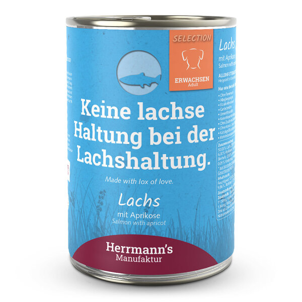 Herrmanns Hunde Dose - Adult Lachs mit Aprikose - 400g Hunde Nassfutter